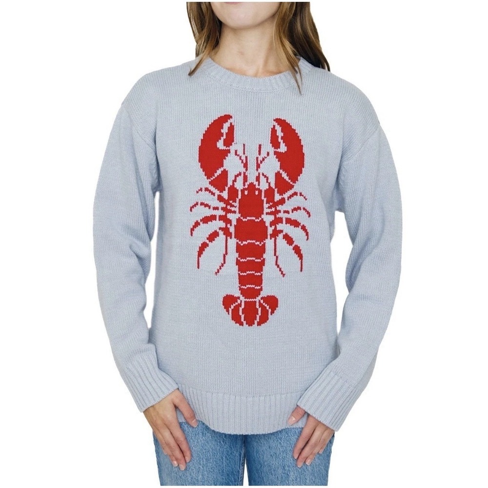 Mighty Fine Women Light Blue Lobster Graphic Crewneck Sweater Large New - Picture 2 of 6